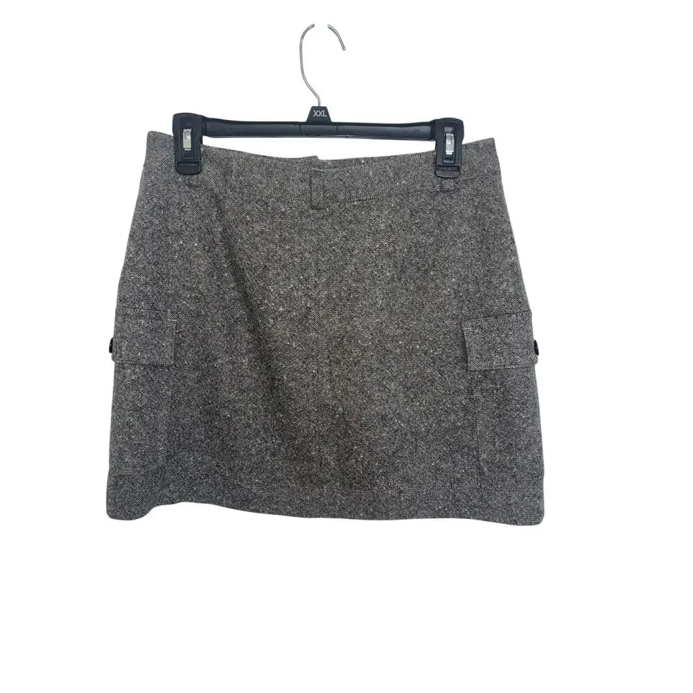 Y2K J Crew Wool Blend Mini Cargo Skirt Flap Pockets Tweed Academia Preppy